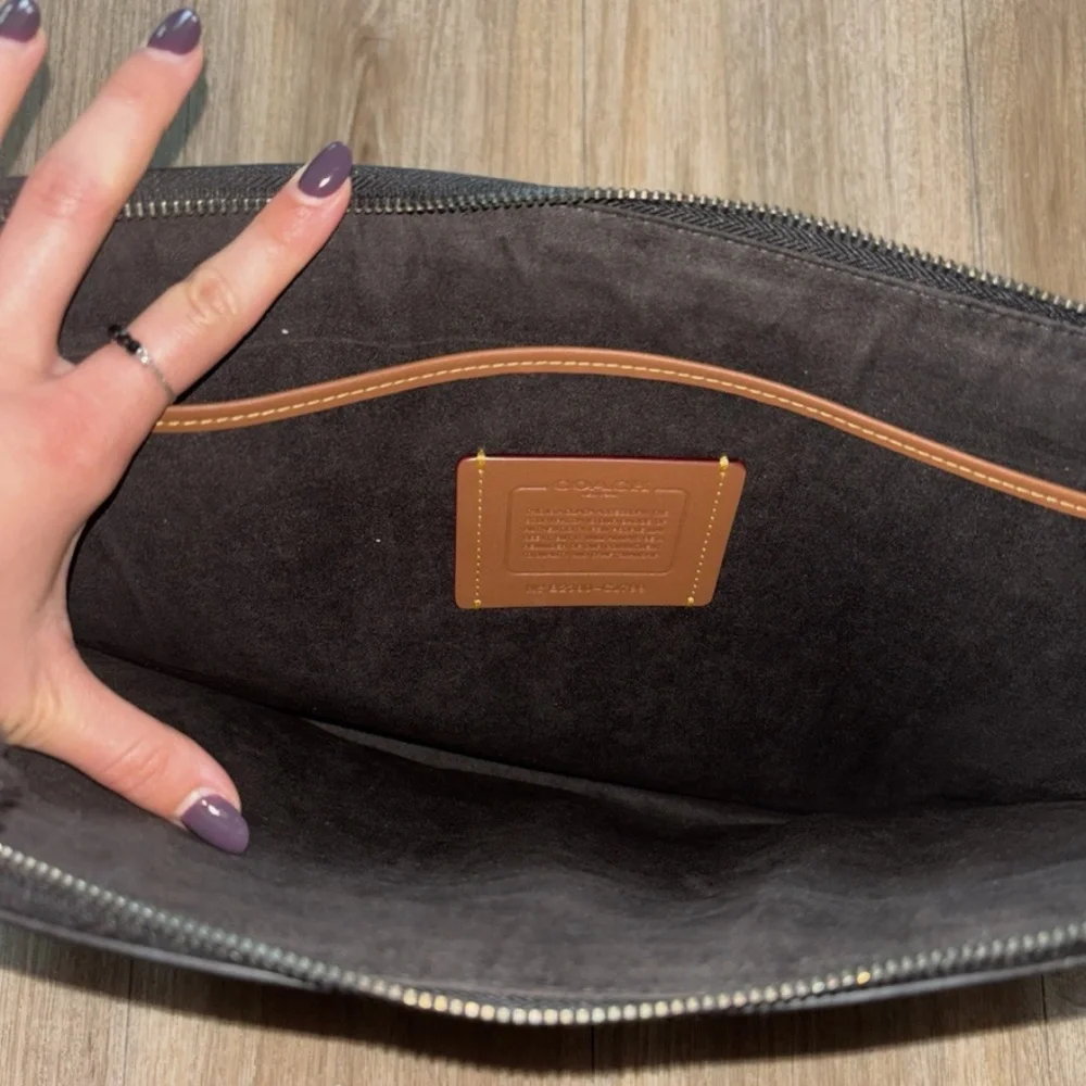 coach zip around laptop case in signature canvas (charcoal)